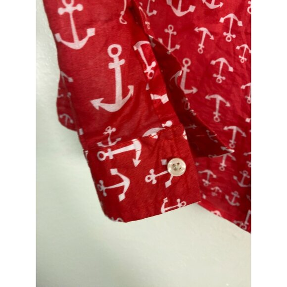 Old Navy Womens Red Anchor Print Button Up Shirt size Small Nautical sailor Ligh - Picture 11 of 15